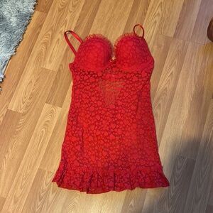 Victoria's Secret Red Lace Chemise with Plunging Neckline